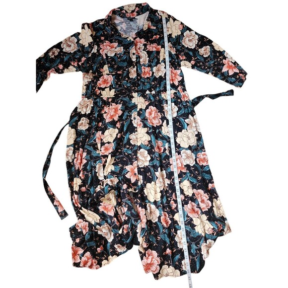 Torrid Shirt Dress Womens 2X Challis Moody Floral Cluttercore Black Belted Midi - Picture 8 of 10